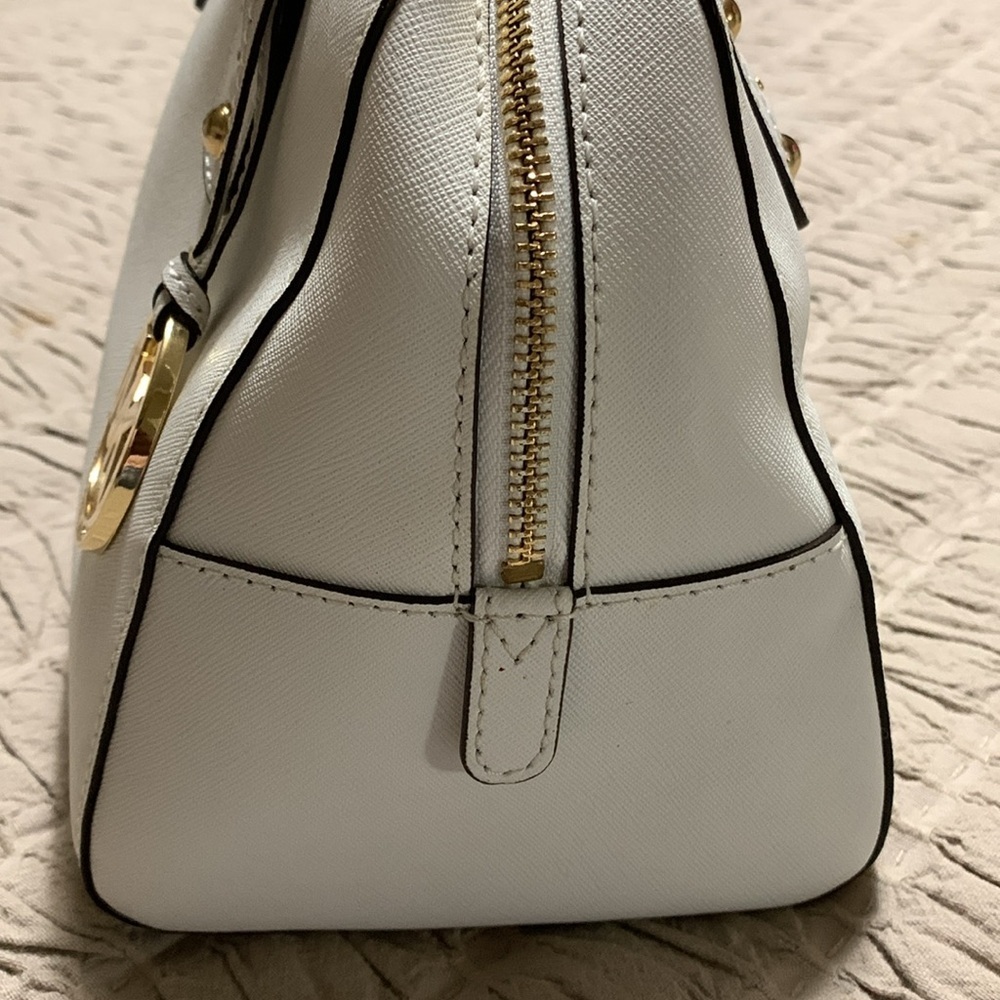 Michael Kors Jet Set Saffiano White Leather Bowling Bag Classic Quiet Luxury - Picture 6 of 16